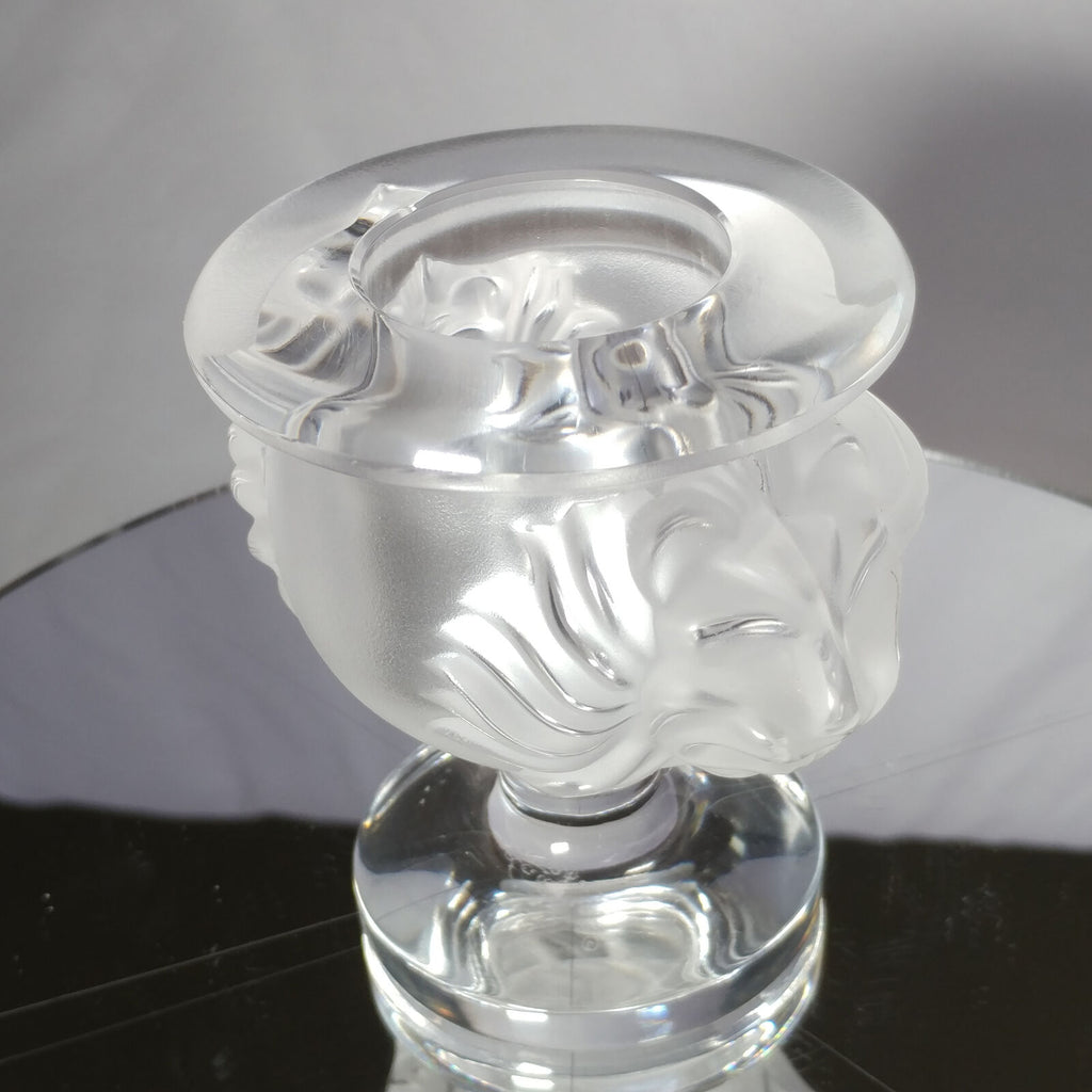 Lalique Crystal Tete De Lion Cigarette Lighter and Match Holder Set