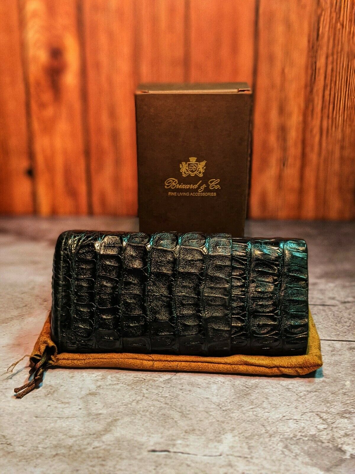 Brizard & Co. | The "Show Band" 3 Cigar Case - Black Caiman Crocodile