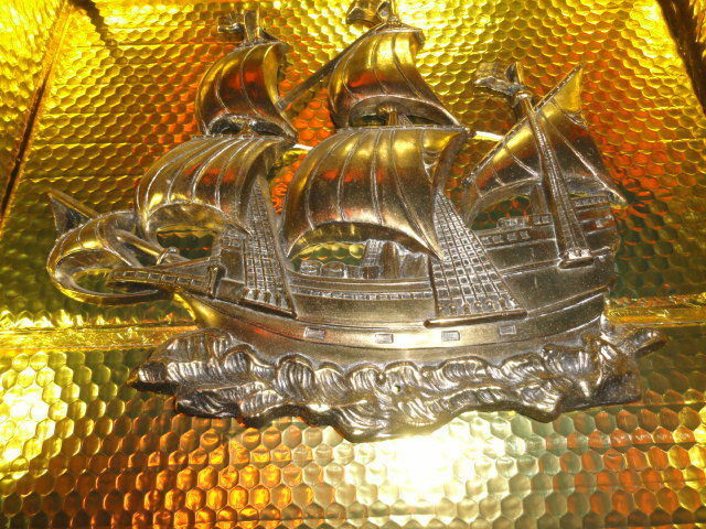 Brass Wall Plaque of Sailing Ship 15 " across by 13.25" H