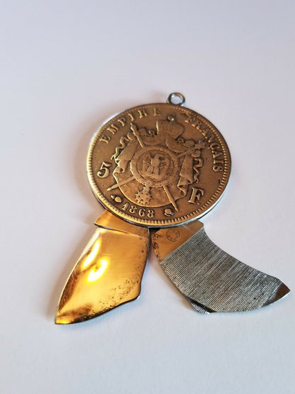 VINTAGE ELOI PERNET FRANCE 1868 SILVER COIN POCKET KNIFE
