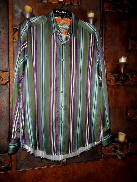 Robert Graham Bold Multi-Stripe Long Sleeve Shirt Size Medium