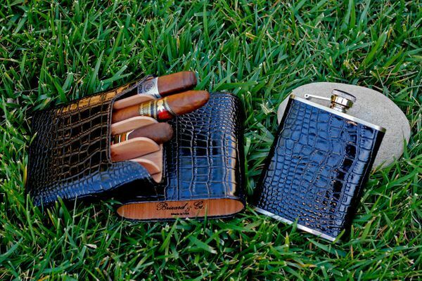 Brizard and Co. - The "Show Band" Travel Humidor - Croco Pattern Black
