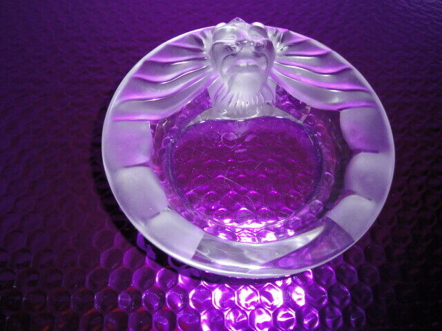 Lalique Crystal Lion's Head Ashtray — Clear & Frosted