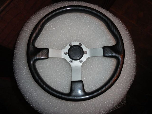 Gussi Boat Steering Wheel Black Carbon Look with Brushed Spoke & Polished Adapt