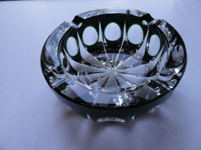 Saint-Louis Crystal Ashtray Emerald Green 6" diameter