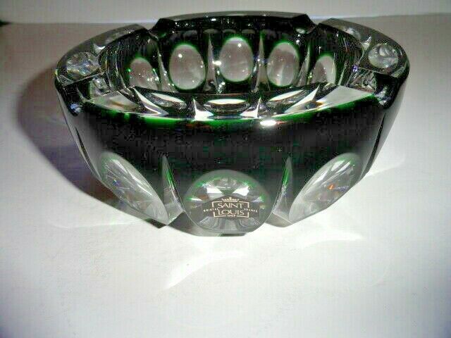 Saint-Louis Crystal Ashtray Emerald Green 6" diameter