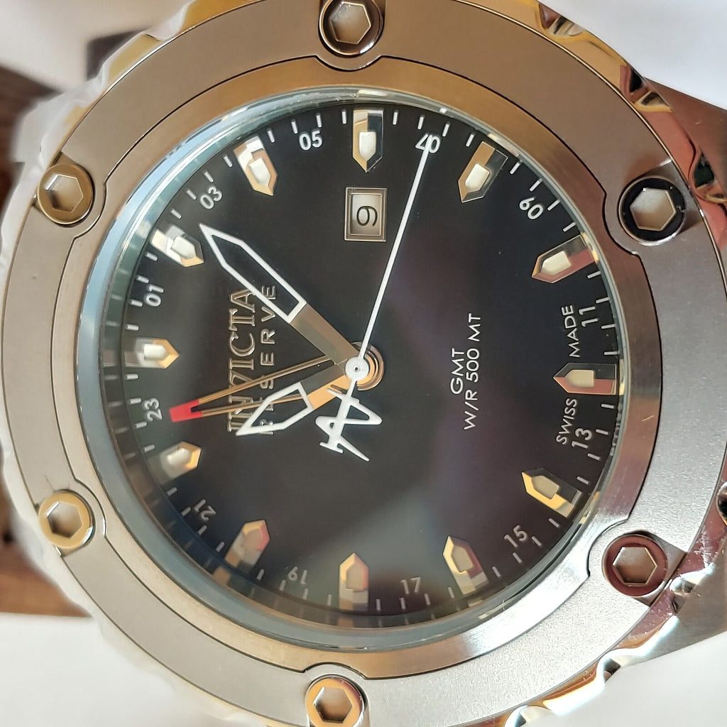 Invicta Men's 6182 Reserve Collection GMT Stainless Steel Black Rubber Watch