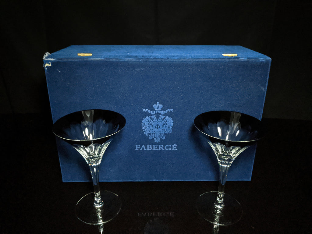 Fabergé Black Crystal Martini Glasses — Set of 2 with Original Presentation Case