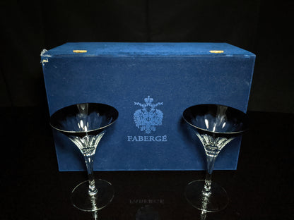 Faberge Martini Black Crystal Glasses set of 2 with the  original Faberge presentation case