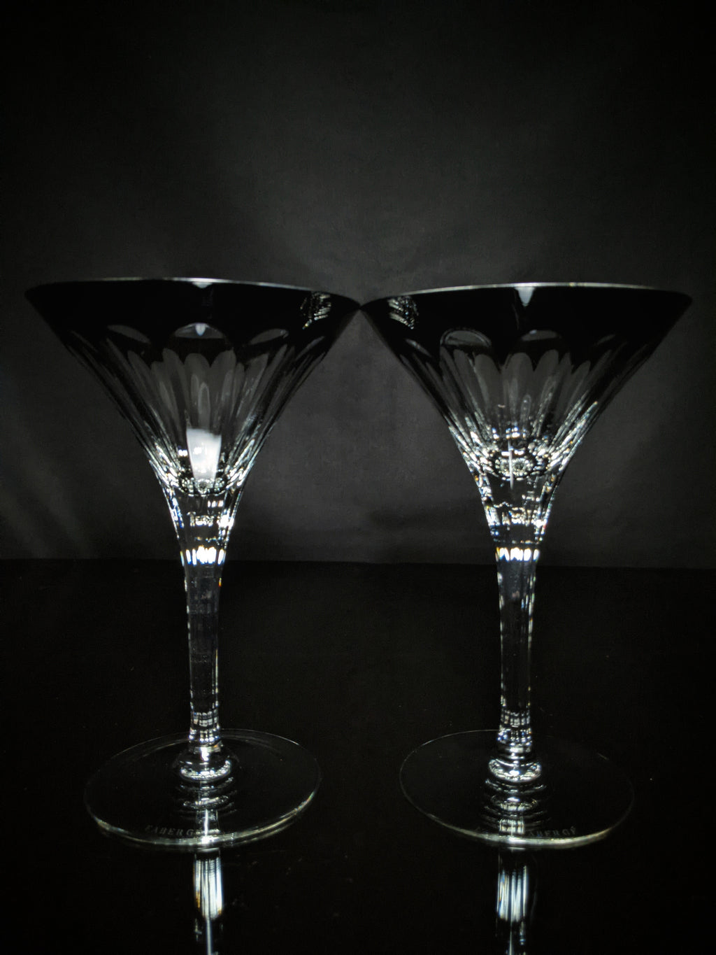 Fabergé Black Crystal Martini Glasses — Set of 2 with Original Presentation Case