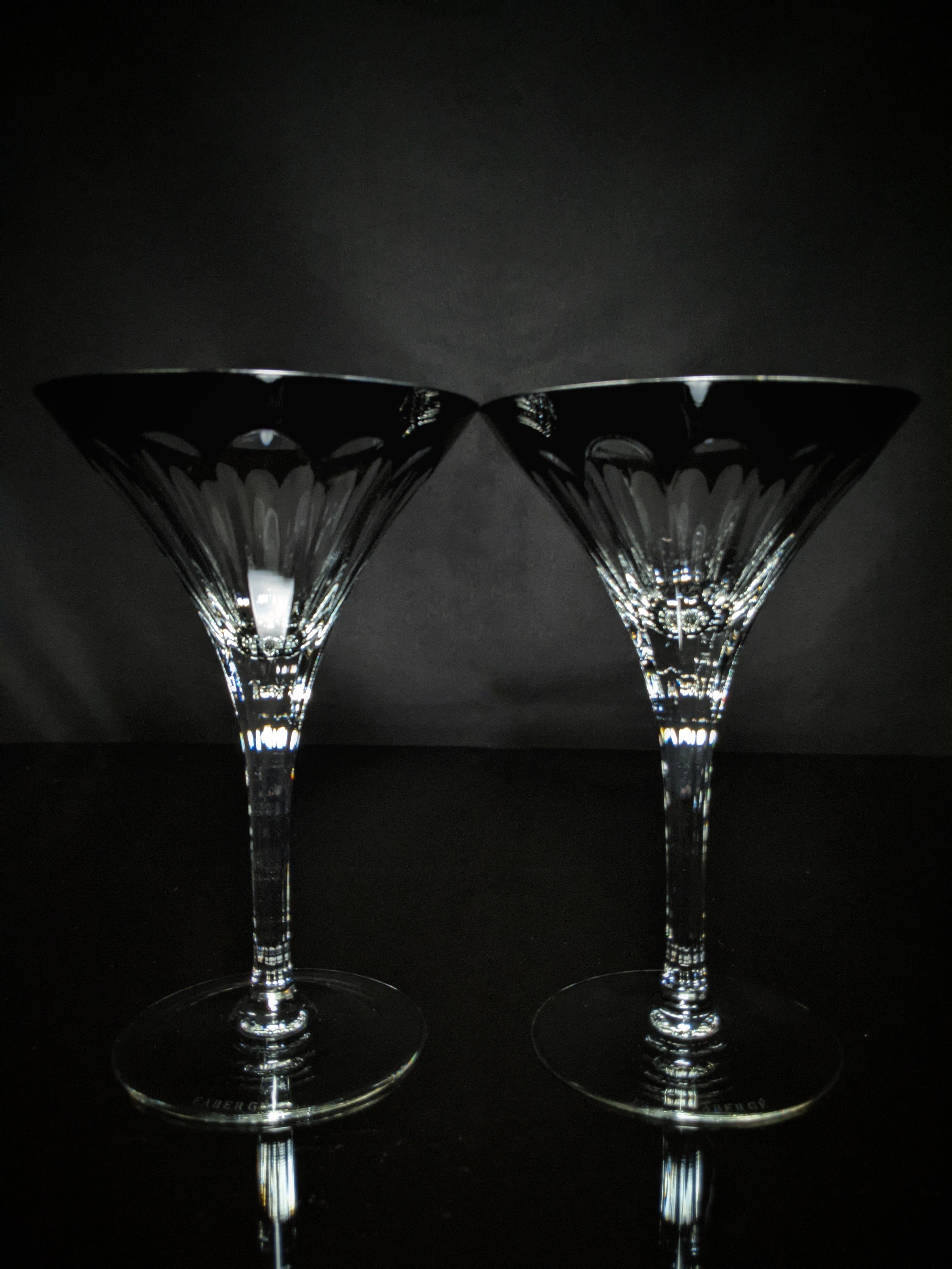 Fabergé Black Crystal Martini Glasses — Set of 2 with Original Presentation Case