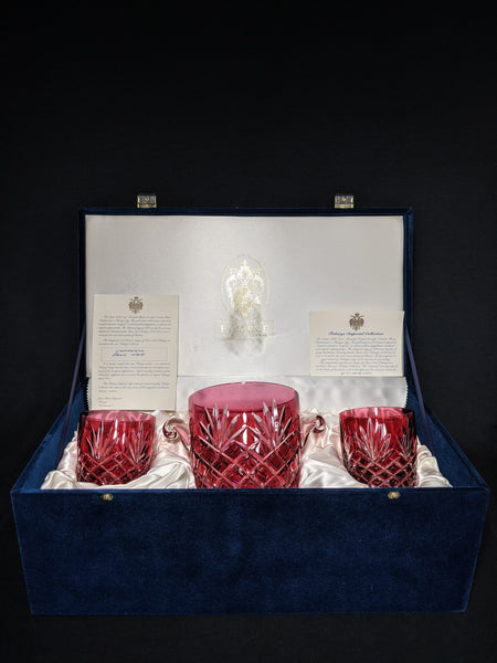 Faberge Odessa  Red Crystal Ice Bucket and Highball Glasses