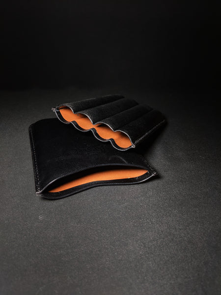 Pheasant Black Cabra Leather Cigar Holder Case