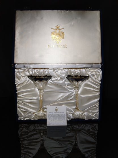 Faberge Martini Black Crystal Glasses set of 2 with the  original Faberge presentation case