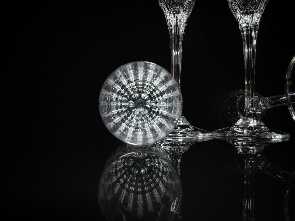Faberge Crown Clear Cut Crystal Champagne Flutes Set of 6 NIB