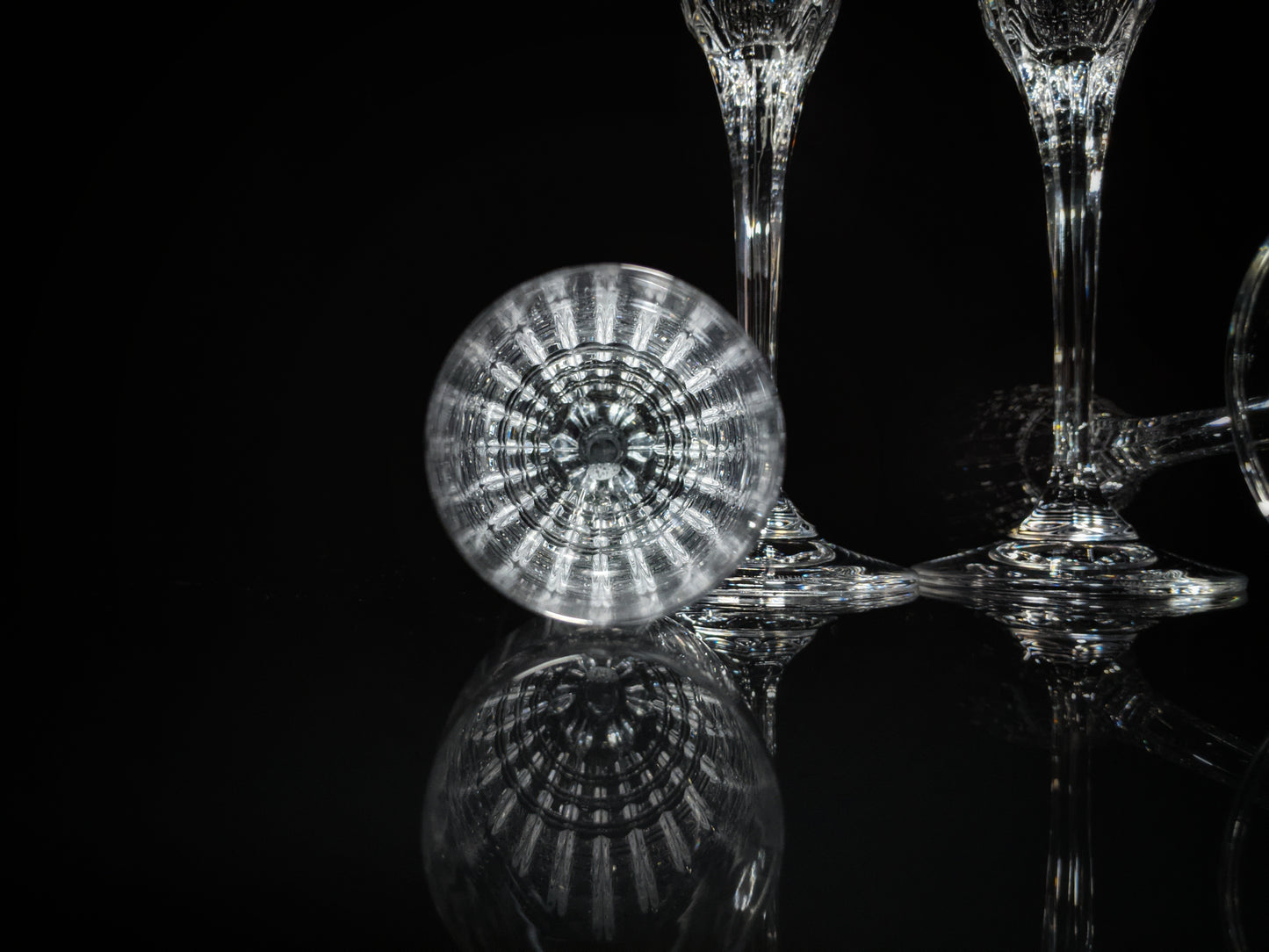 Faberge Crown Clear Cut Crystal Champagne Flutes Set of 6 NIB