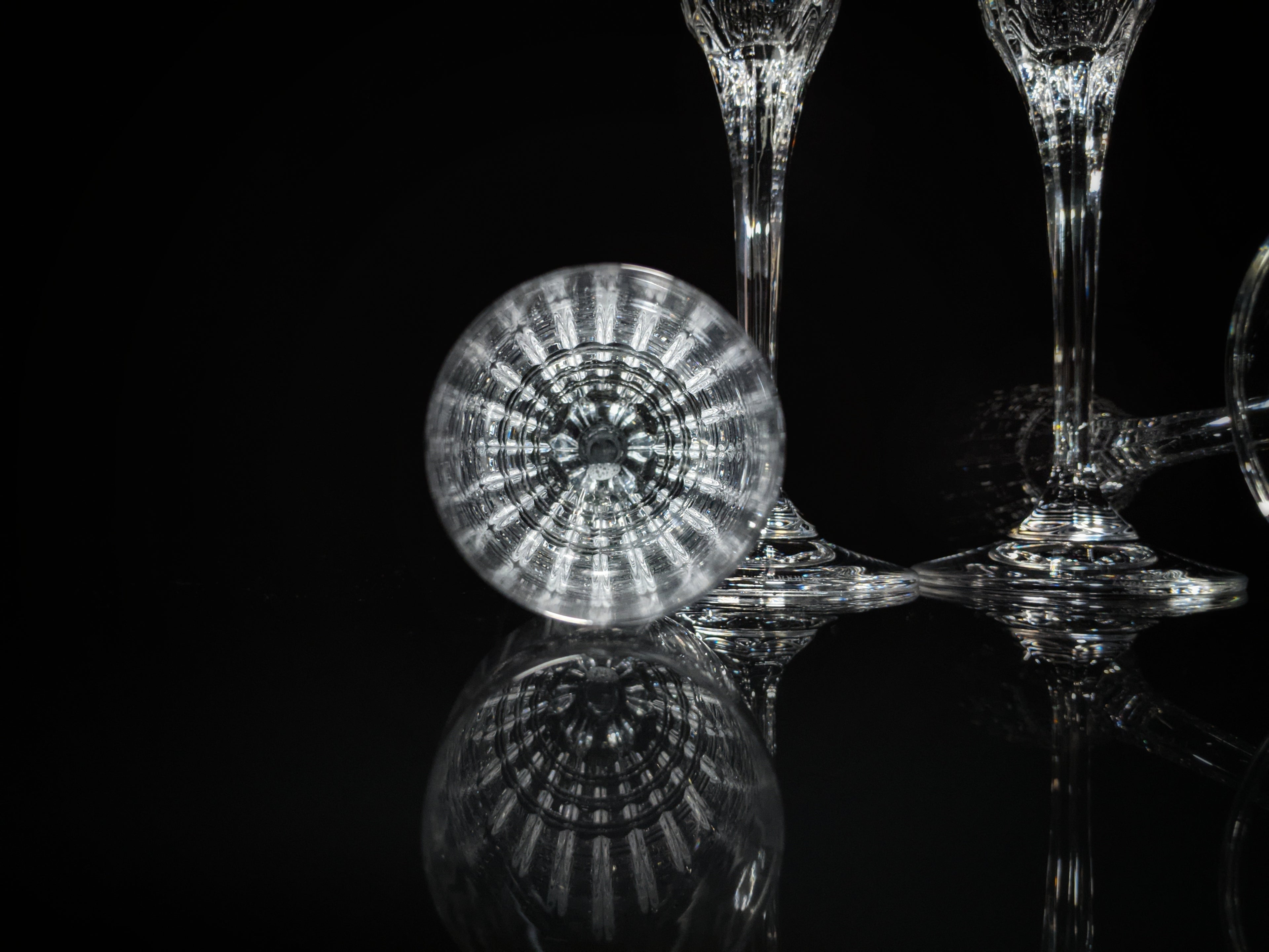 Faberge Crown Clear Cut Crystal Champagne Flutes Set of 6 NIB