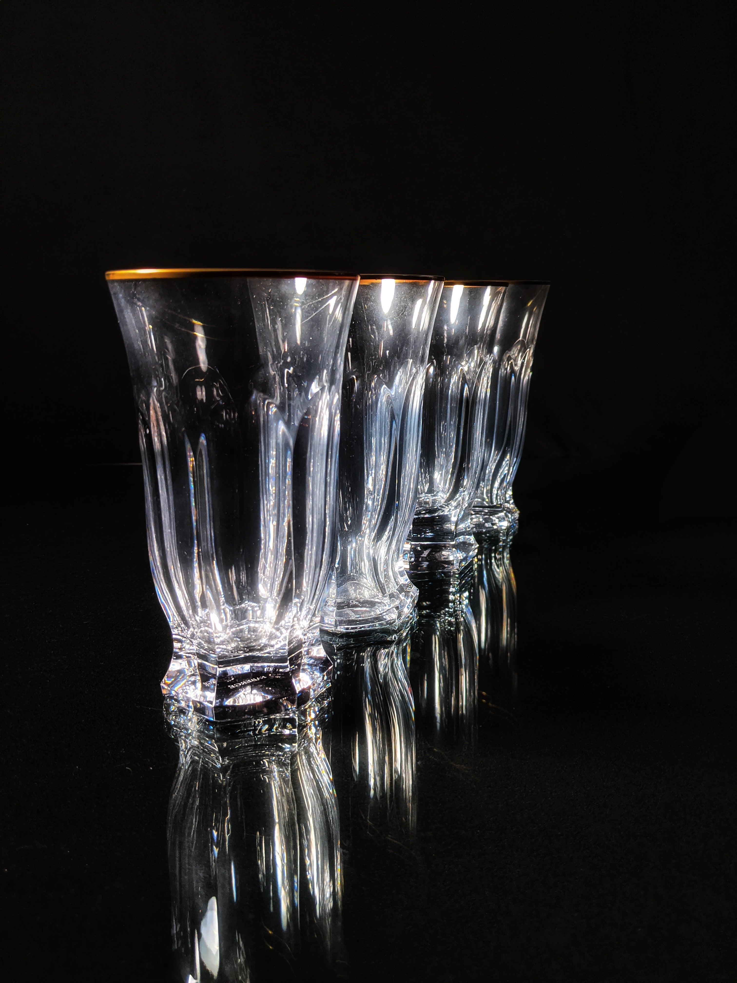 Faberge  Crystal Aurora Highball  Glasses with gold painted rim set of 4 NIB