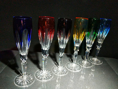 Faberge Lausanne Crystal Colored Champagne Flutes