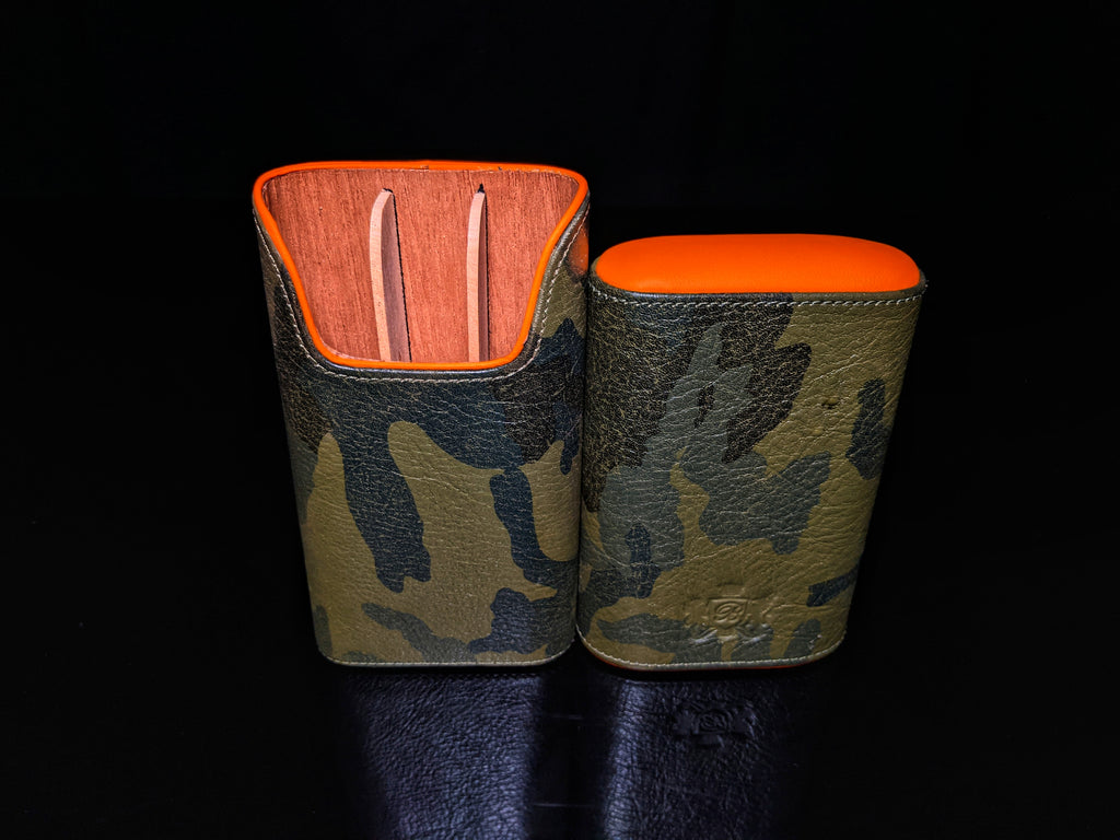 Brizard and Co. Show Band 3 Cigar Case — Camouflage & Orange Leather