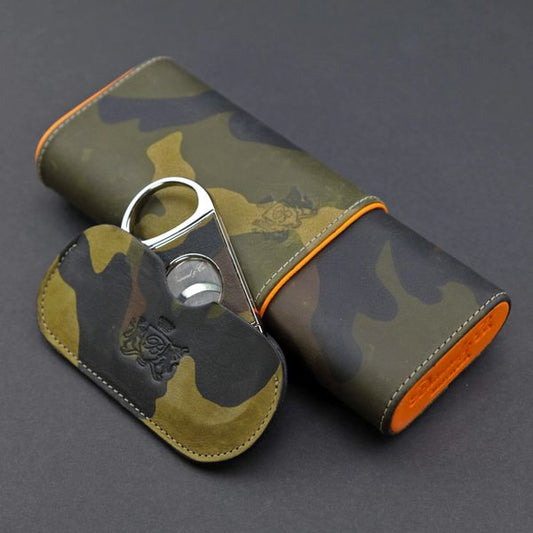 Brizard and Co. Camo Cigar Case with Double Guillotine Series 2 Cutter - Camouflage Leather