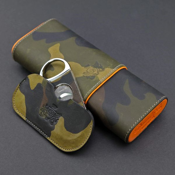Brizard and Co. Camo Cigar Case with Double Guillotine Series 2 Cutter — Camouflage Leather