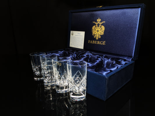 Faberge Clear Crystal Shot Glasses  Set of 4 NIB