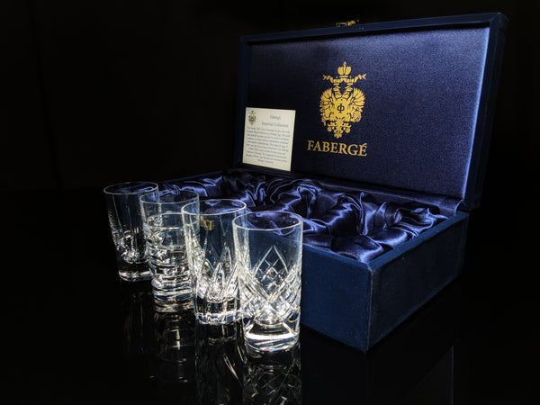 Faberge Clear Crystal Shot Glasses  Set of 4 NIB