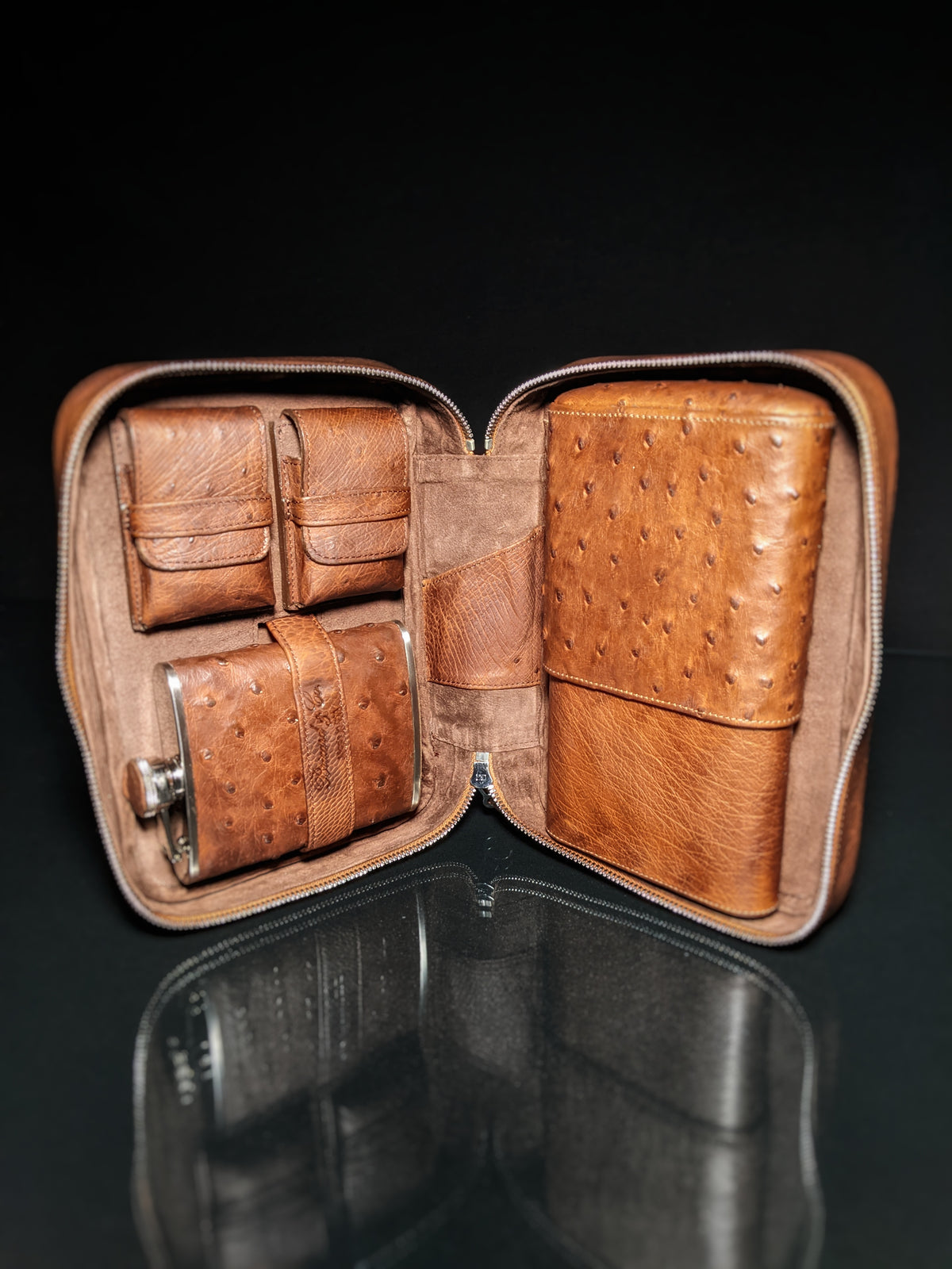 Brizard and Co Havana Traveler in Genuine Saddle Ostrich with Cutter and Lighter