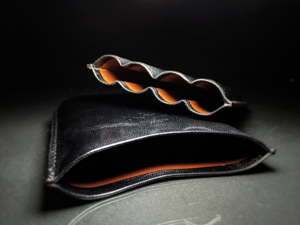 Pheasant Black Cabra Leather Cigar Holder Case