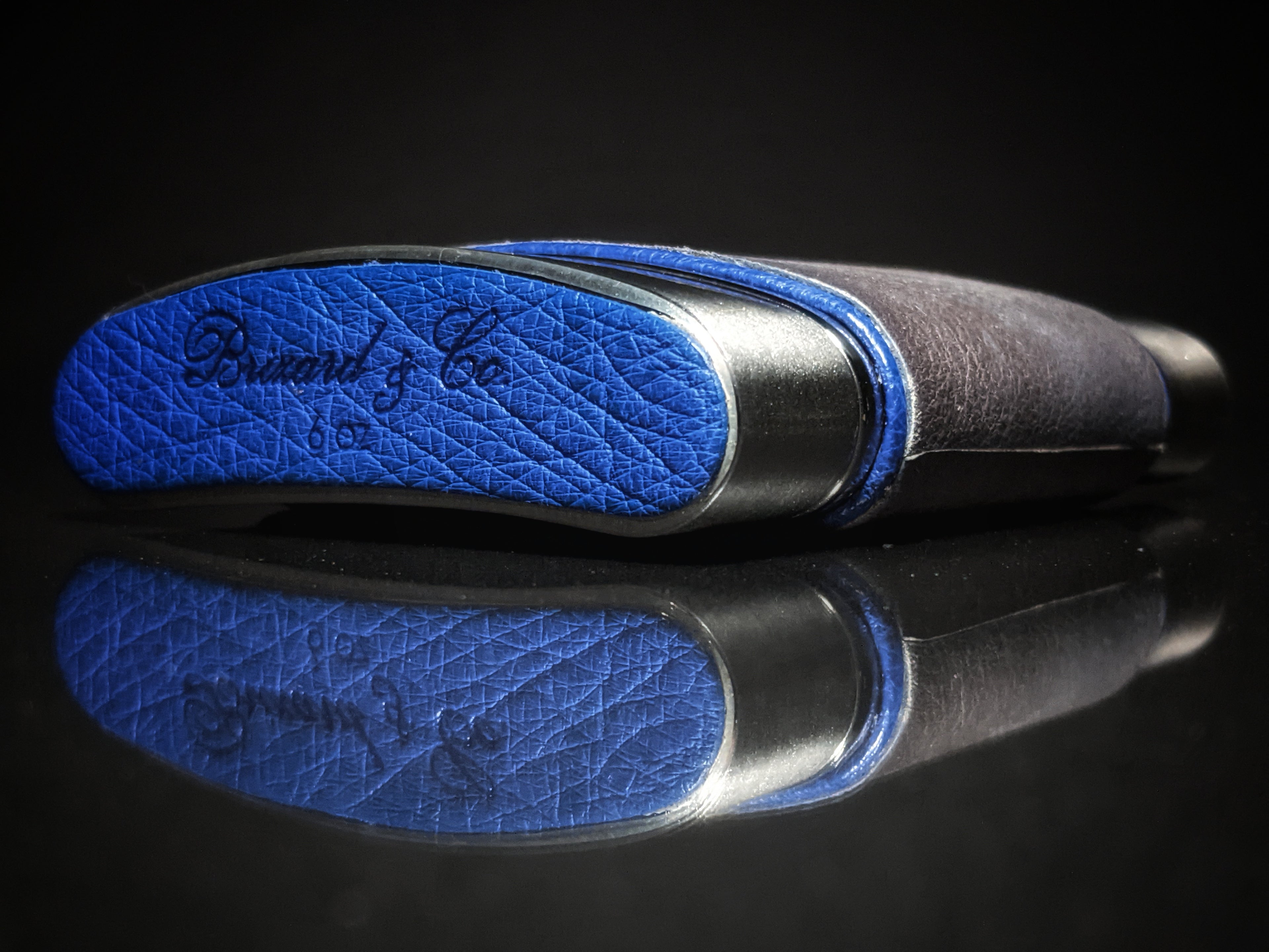 Brizard and Co. The 8 oz Flask -Full Grain Gray Leather and Blue Ostrich