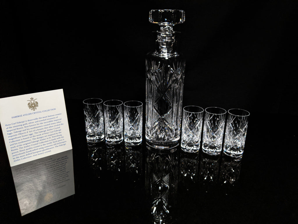 Fabergé Monte Carlo Crystal Vodka Decanter with 6 Shot Glasses