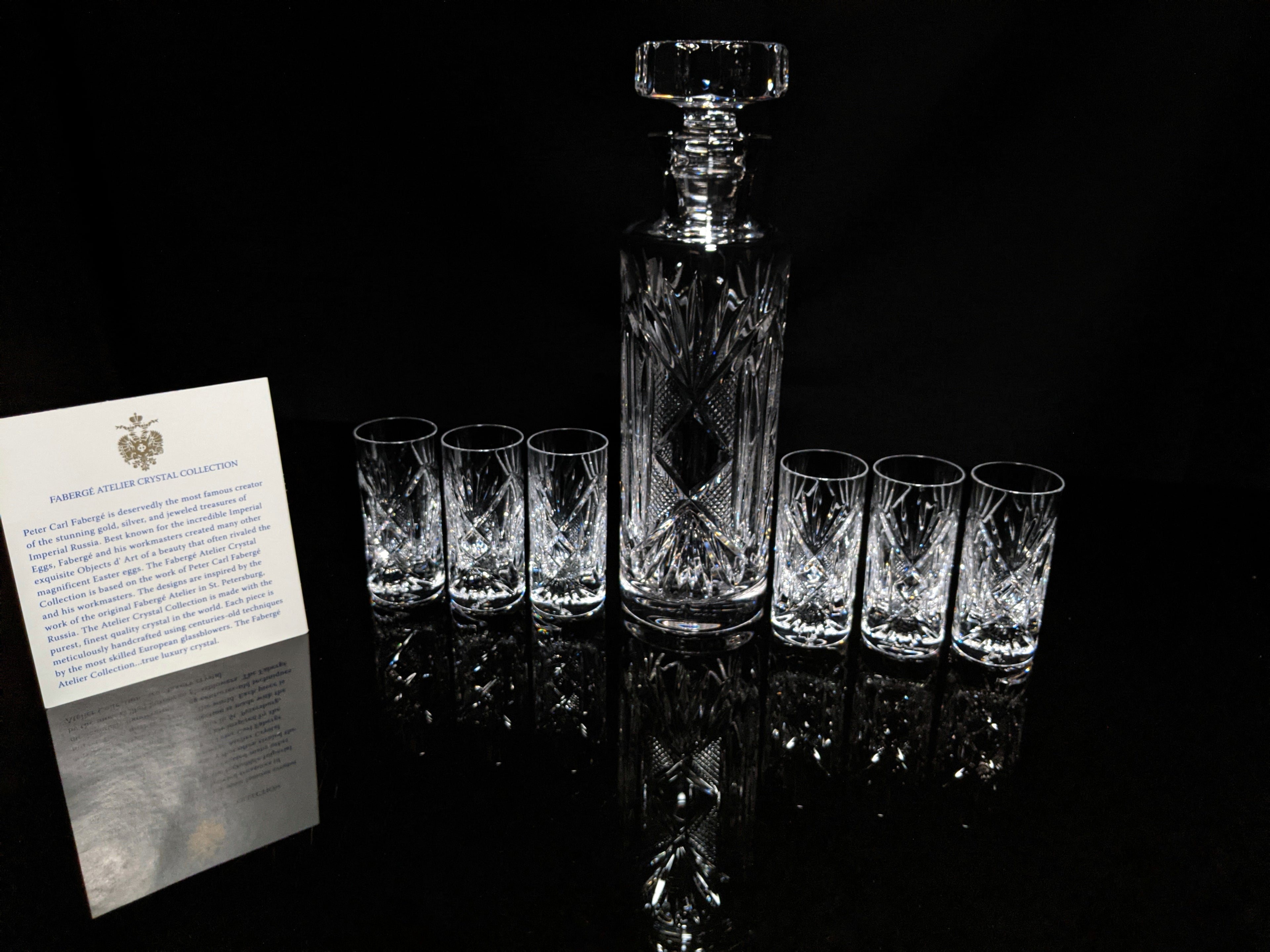 Fabergé Monte Carlo Crystal Vodka Decanter with 6 Shot Glasses