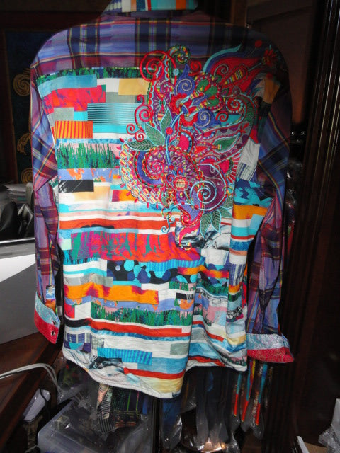 Robert Graham Breaking Lands Multicolor Collage Embroidered Shirt — Large