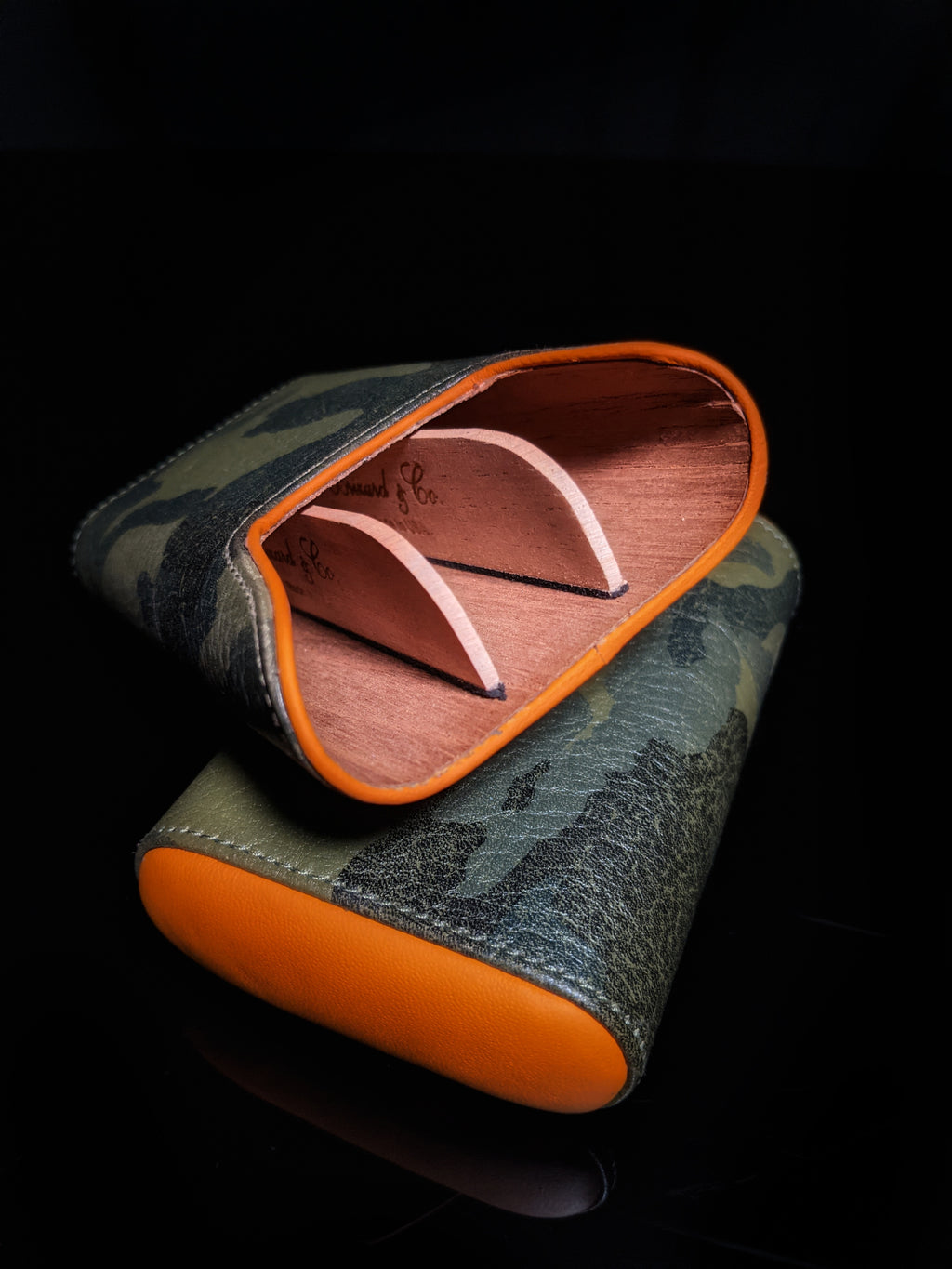 Brizard and Co. Show Band 3 Cigar Case — Camouflage & Orange Leather