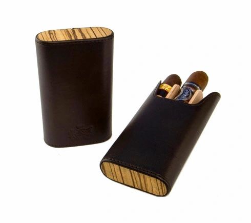 Brizard and Co. The "Show Band" 3 Cigar Case - Sunrise Black and Zebrawood (Flat Top)