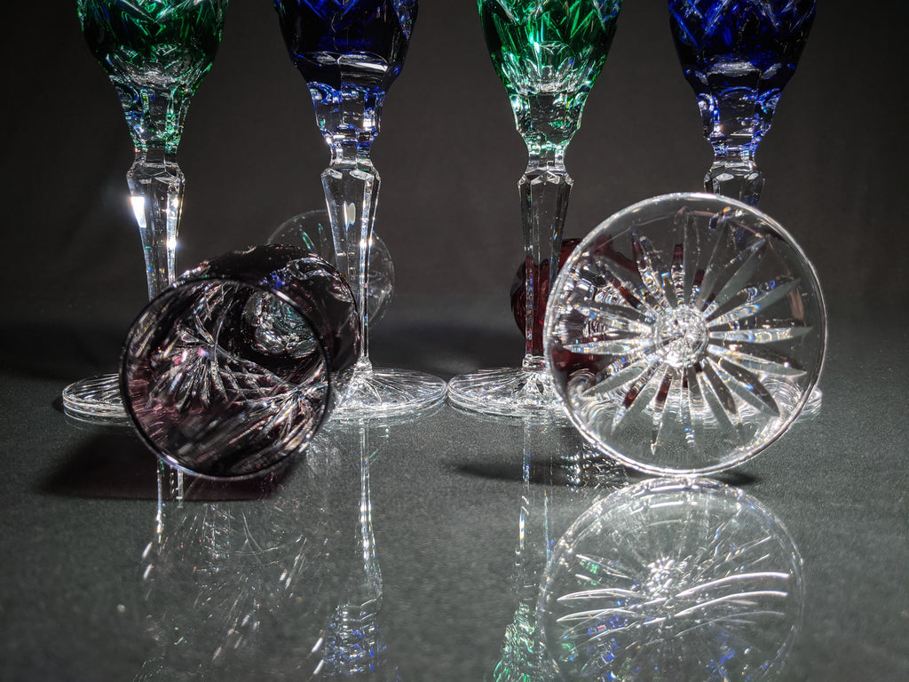 AJKA Colored Crystal Champagne Flutes — Set of 6
