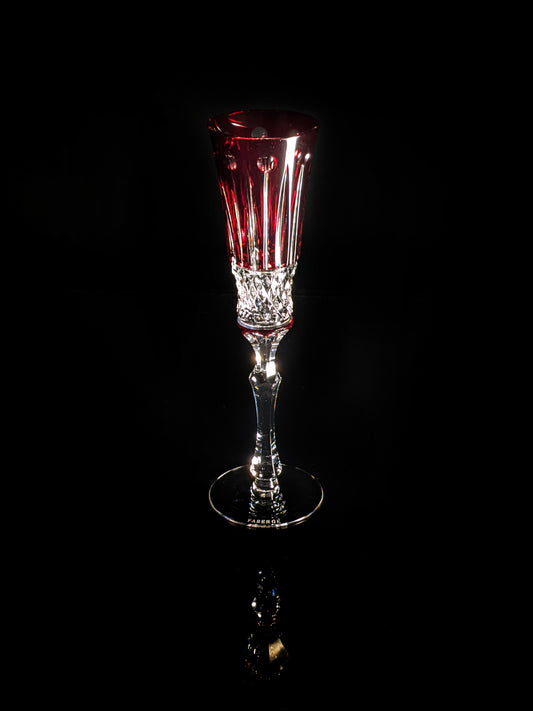 Faberge Xenia  Red Cut to Clear Crystal Flute