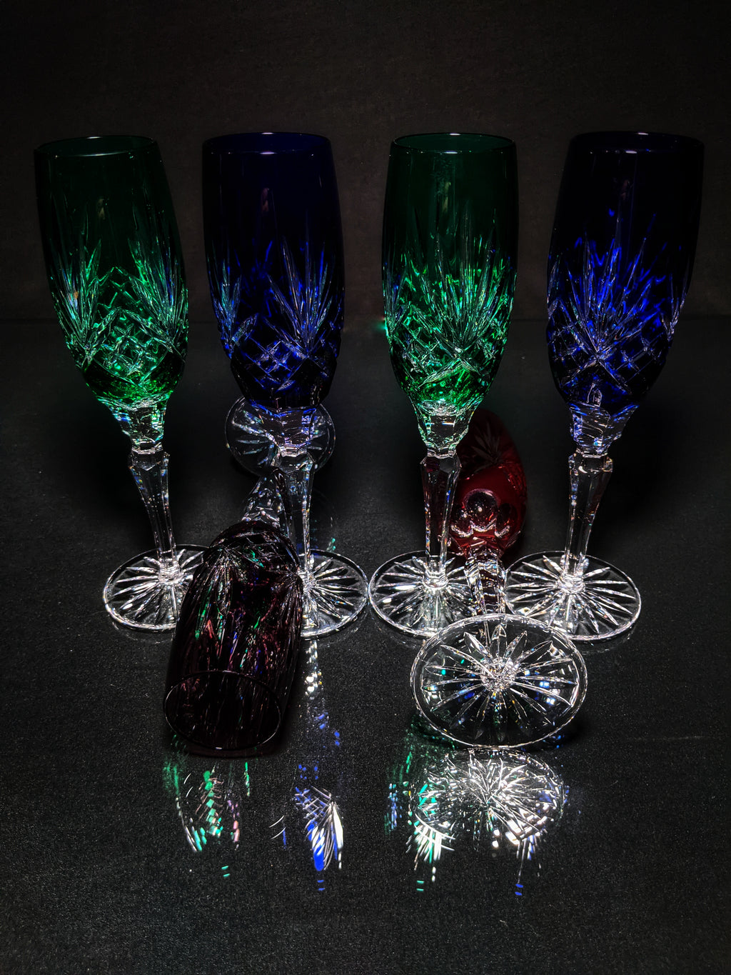 AJKA Colored Crystal Champagne Flutes — Set of 6
