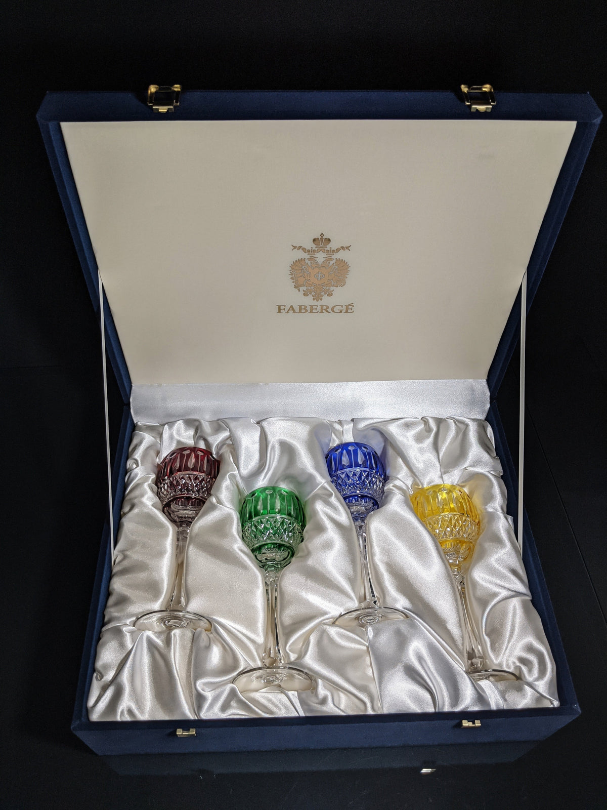 Fabergé Xenia Imperial Cased Cut to Clear Crystal Goblets — Signed