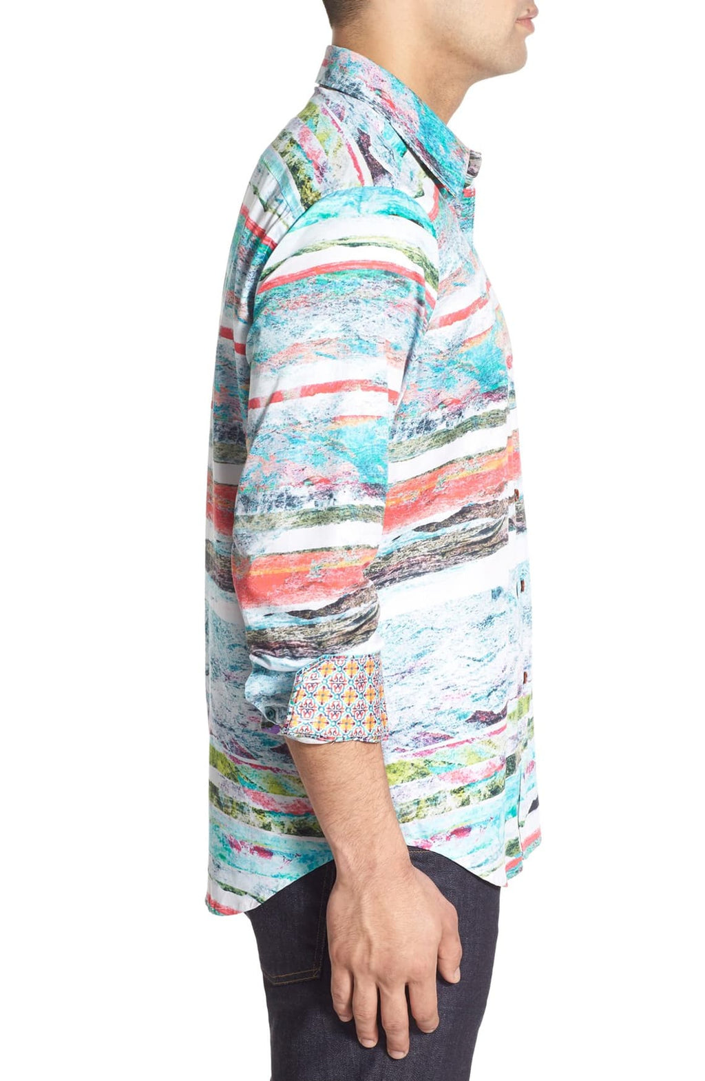 Robert Graham Bedouin Watercolor Landscape Stripe Shirt — Medium