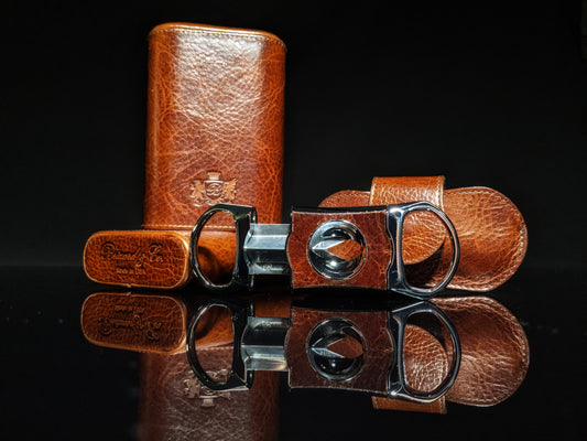 Brizard and Co The "Show Band" 3 Cigar Case - Antique Saddle Leather with V-Cutter