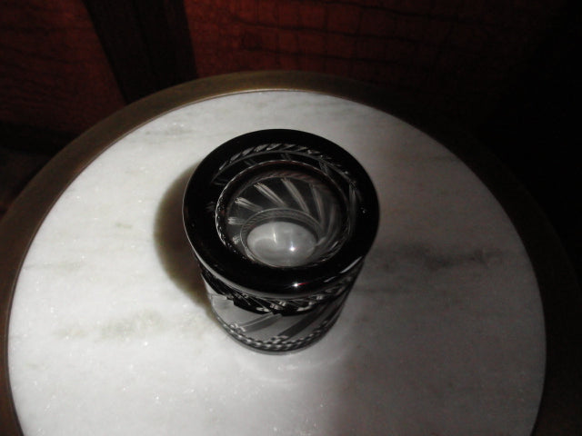 Faberge Marie Louise Black Crystal Old Fashion Glass