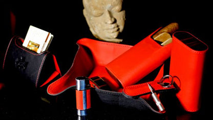 Brizard and Co. The "Show Band" 3 Cigar Case - Sunrise Red and Macassar Ebony (Flat Top)