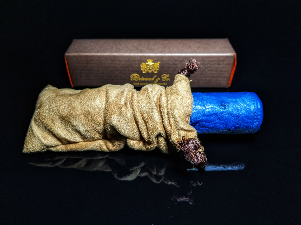 Brizard and Co Blue Ostrich Single Cigar Tube Holder