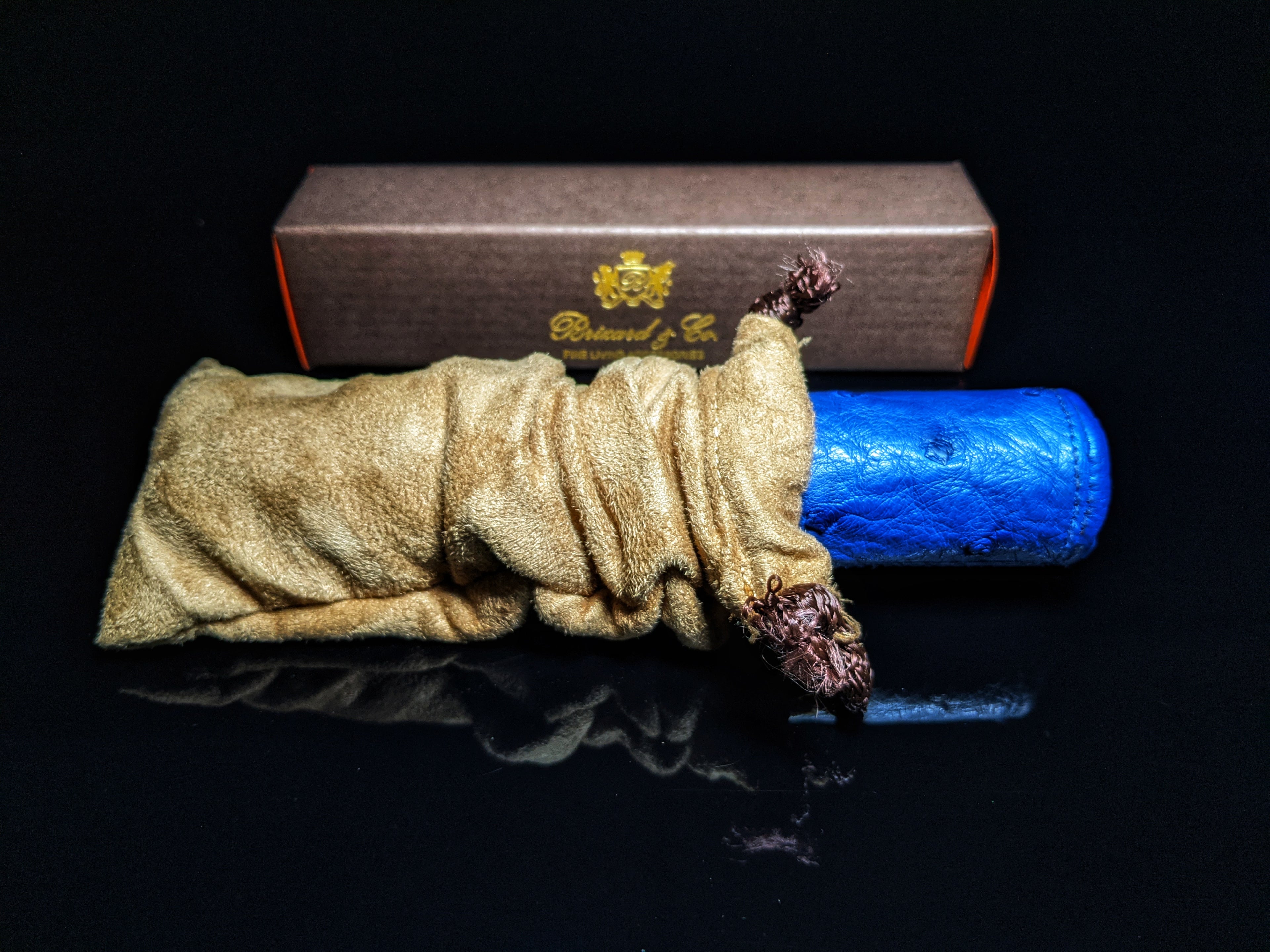 Brizard and Co Blue Ostrich Single Cigar Tube Holder
