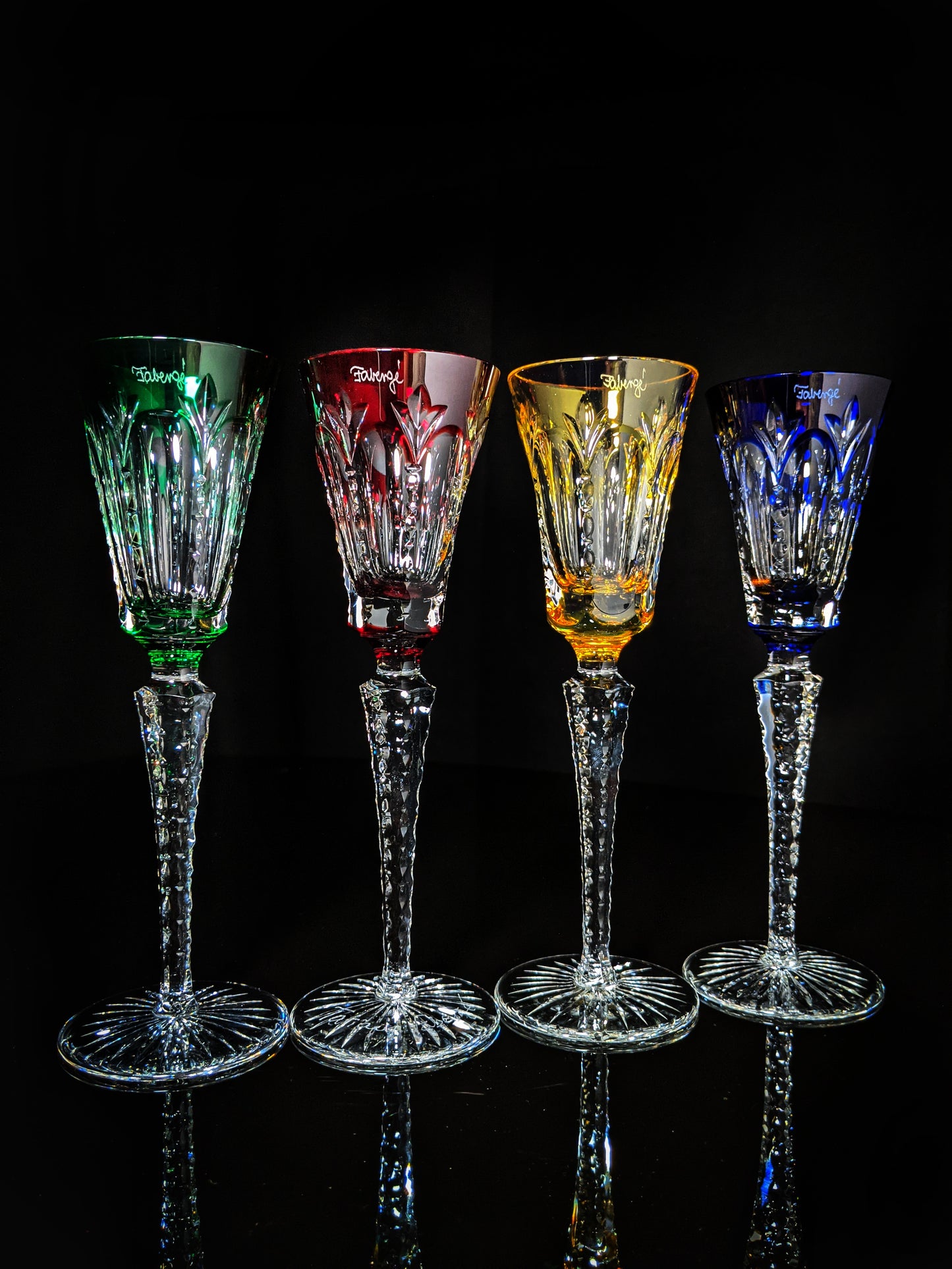 Faberge  Palais Royal  Crystal Colored Flutes signed by Tatiana Faberge NIB