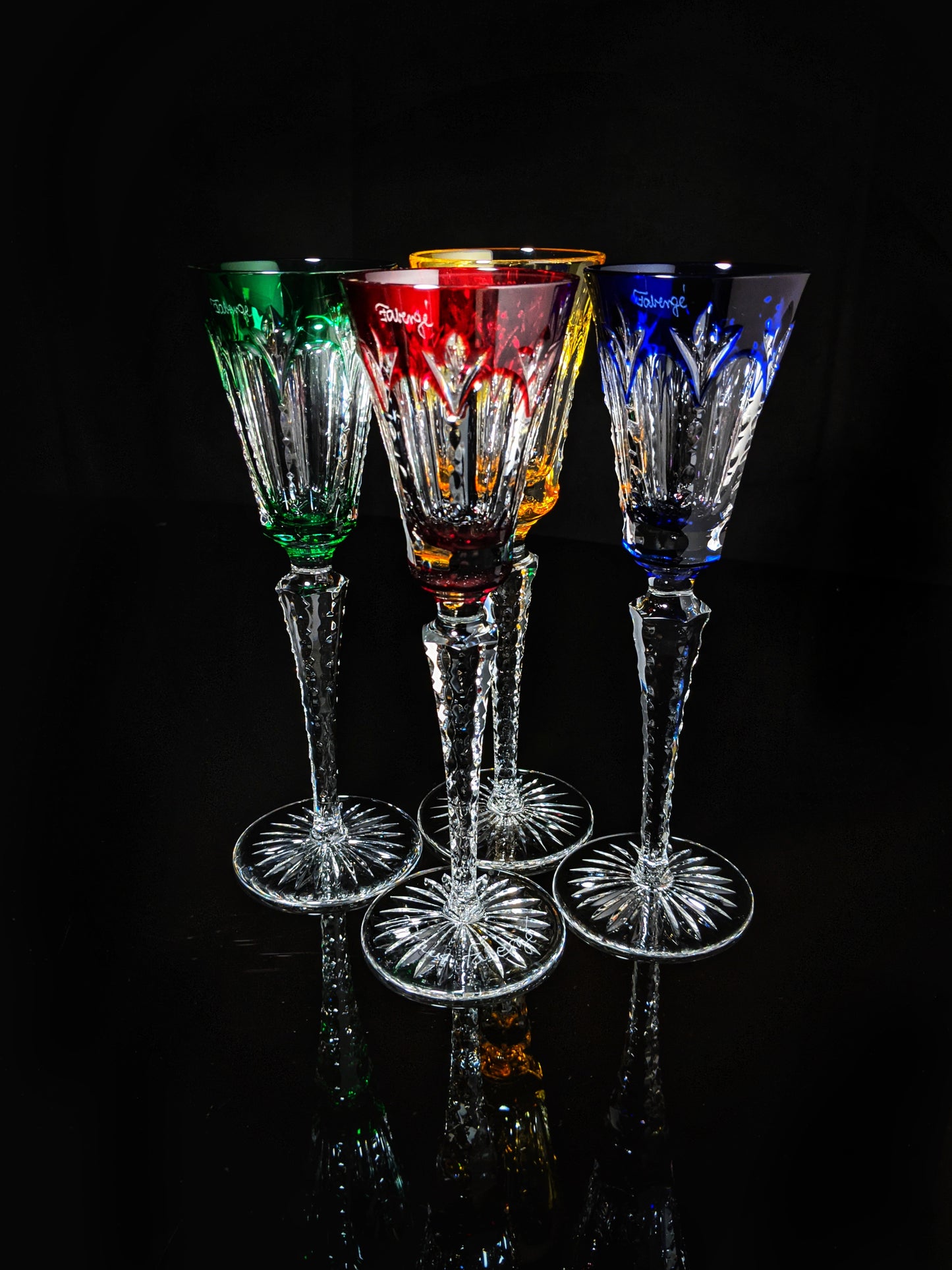 Faberge  Palais Royal  Crystal Colored Flutes signed by Tatiana Faberge NIB