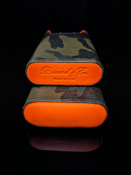 Brizard and Co Camouflage and Orange Leather Show Band 3 cigar case