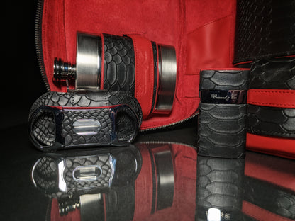 Brizard and Co Havana Traveler in Black Python Pattern and Red Leather Combo
